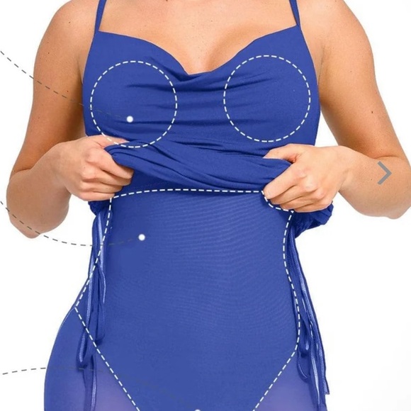 Blue Ruched Bodycon Dress - Picture 4 of 15